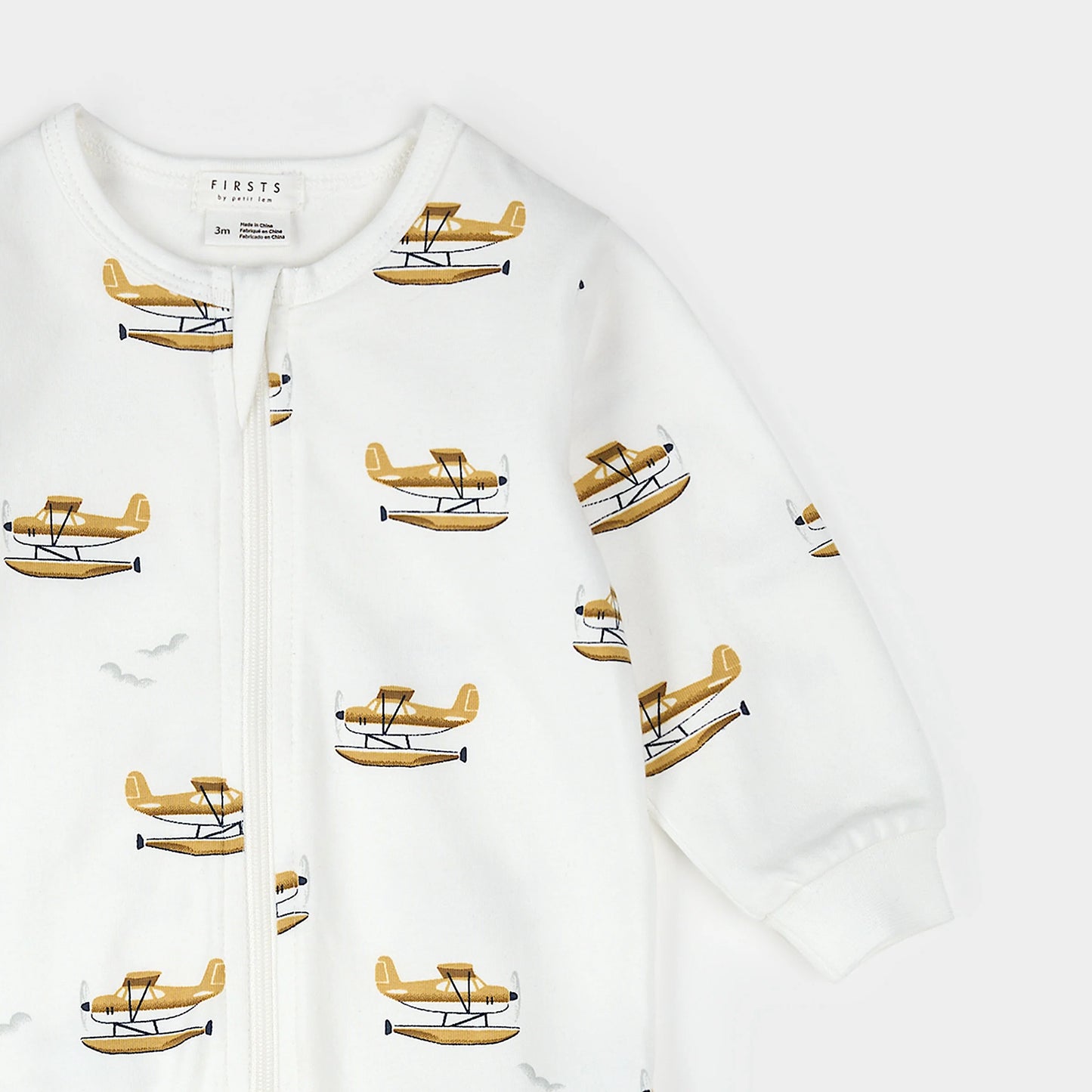Footed Sleeper | Seaplane Print on Off-White | Petit Lem