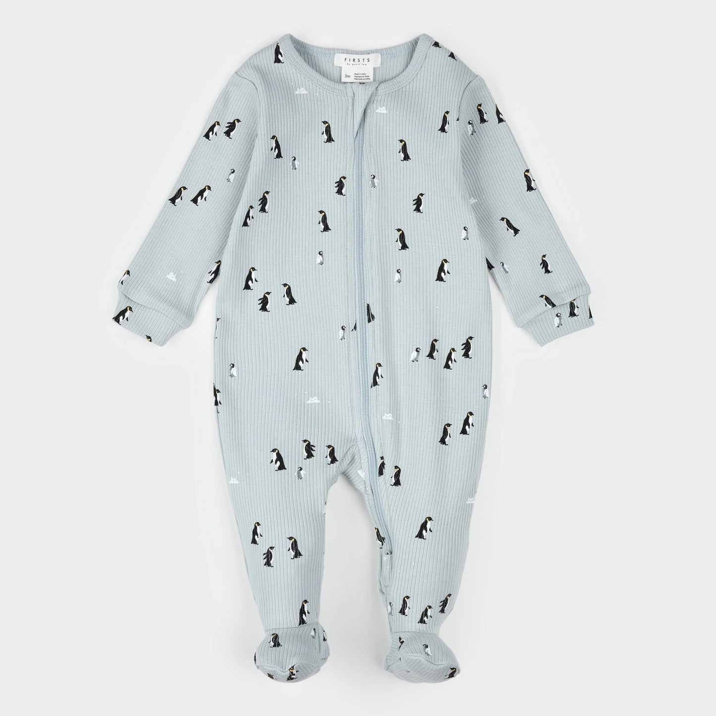 Footed Sleeper | Penguin Print on Pearl Blue | Petit Lem
