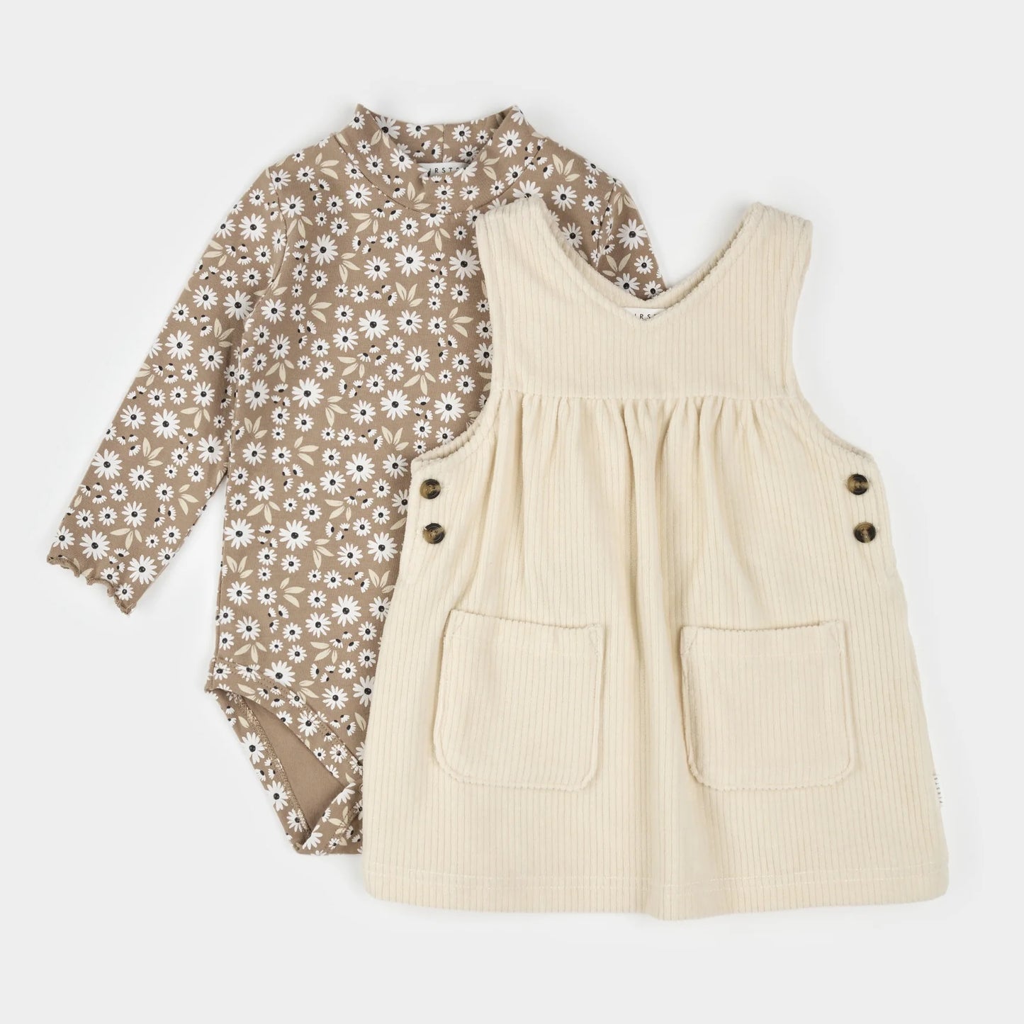 Daisy Print Overall Corduroy Dress Set | Petit Lem