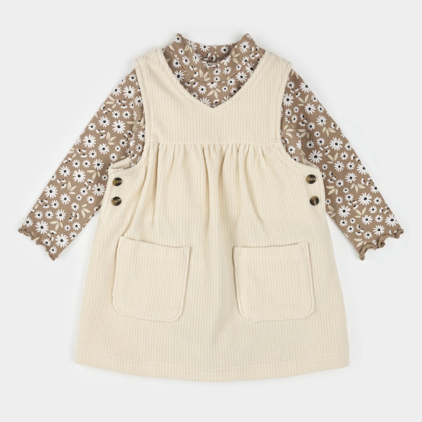 Daisy Print Overall Corduroy Dress Set | Petit Lem
