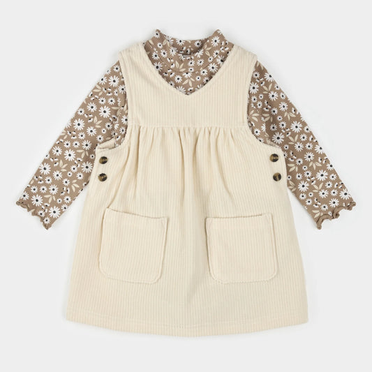 Daisy Print Overall Corduroy Dress Set | Petit Lem