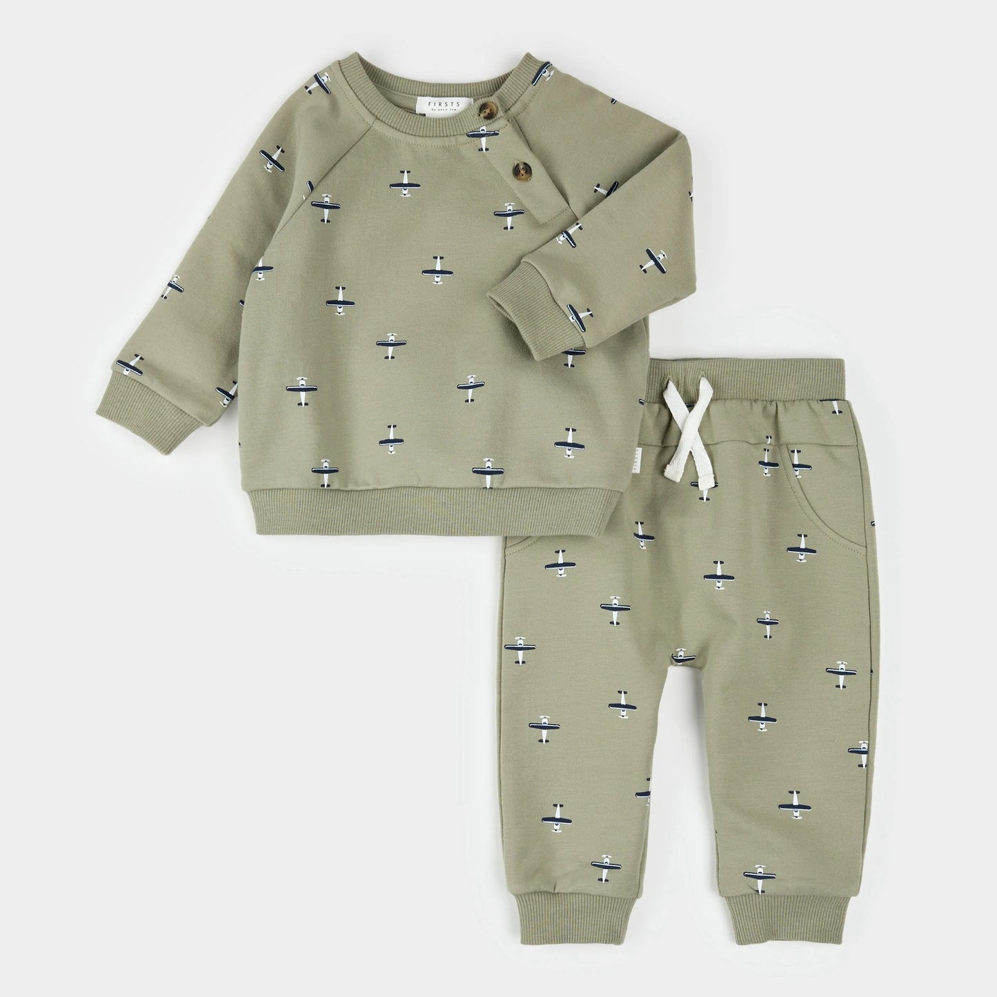 Outfit Set | Seaplane Print on Fall Green | Petit Lem