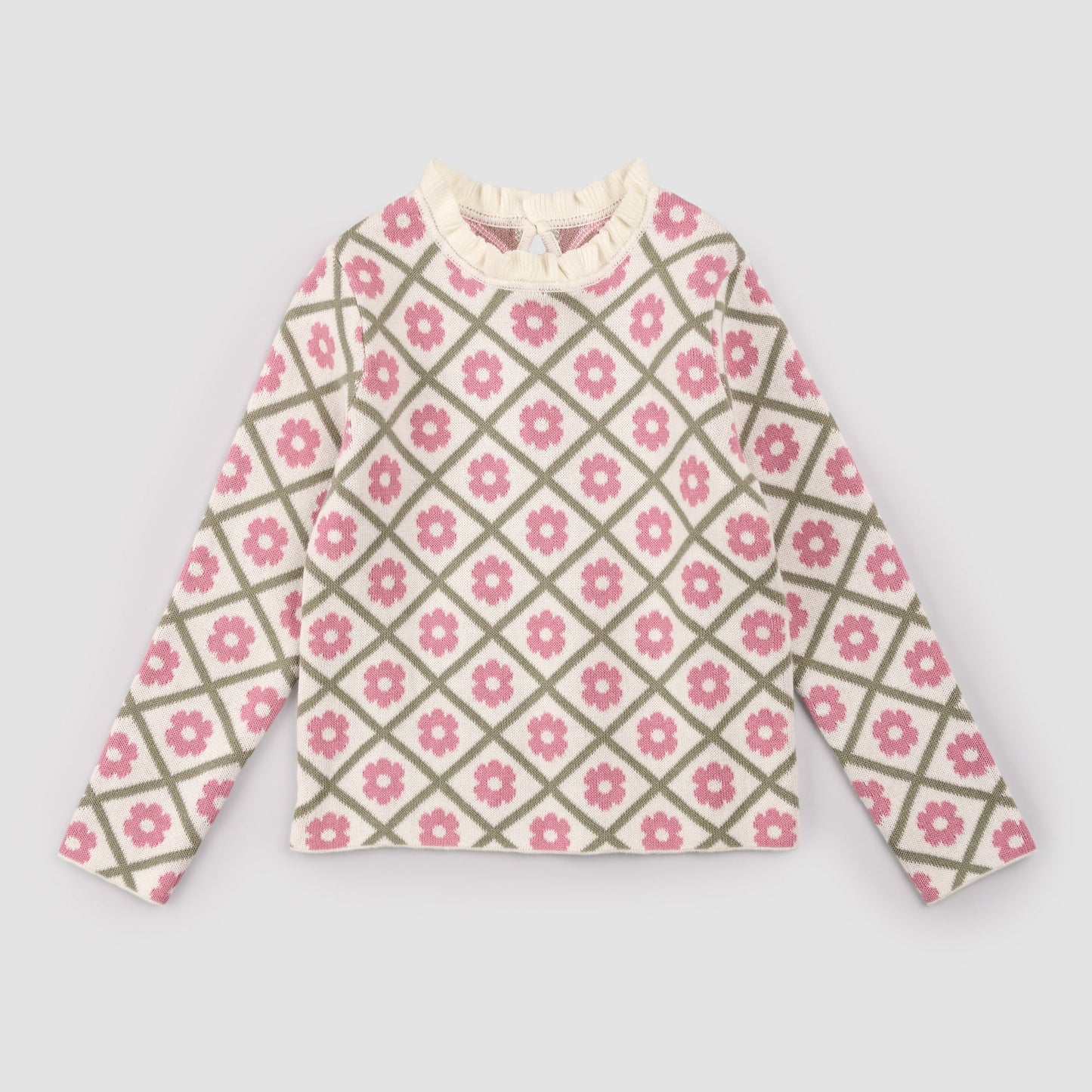 Scalloped Mock Neck Sweater | Pink Daisy | Miles the Label