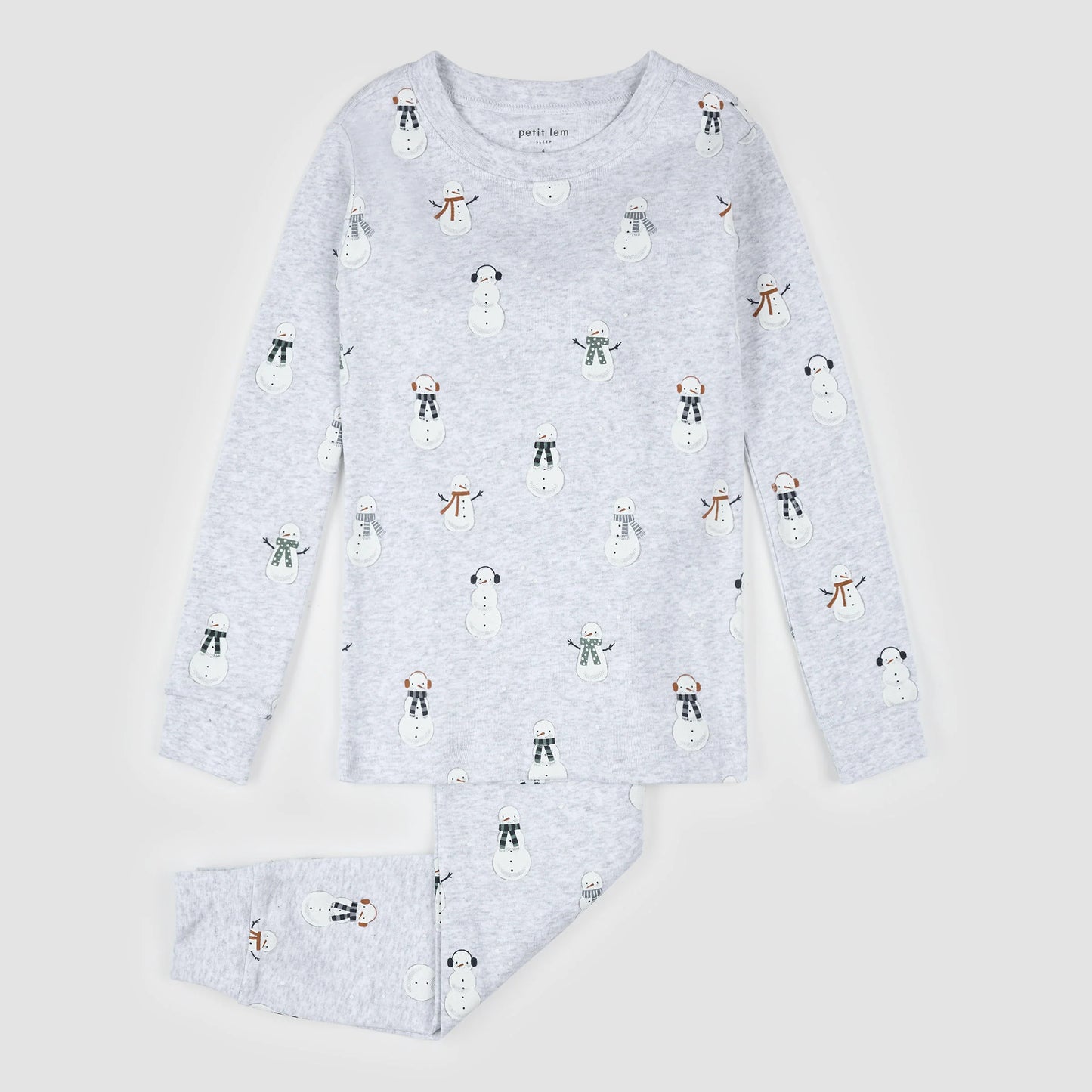 PJ Set | Snowman Print on Heather Grey | Petit Lem