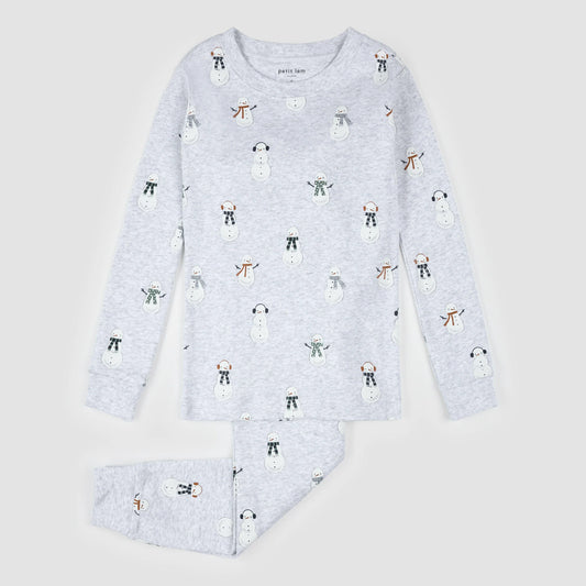 PJ Set | Snowman Print on Heather Grey | Petit Lem