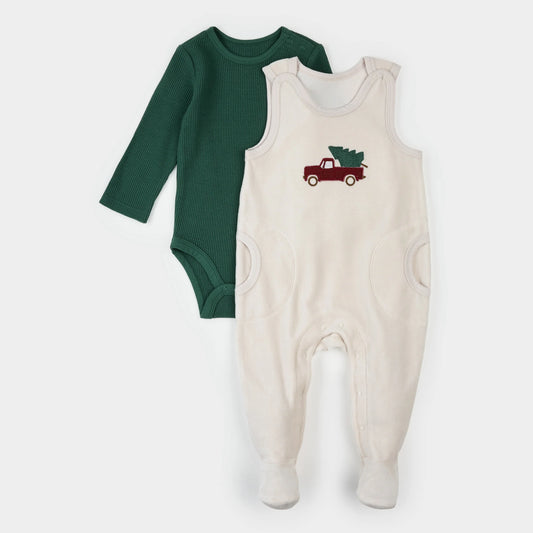 Thermal Overall Set | Dark Green Striped | Petit Lem