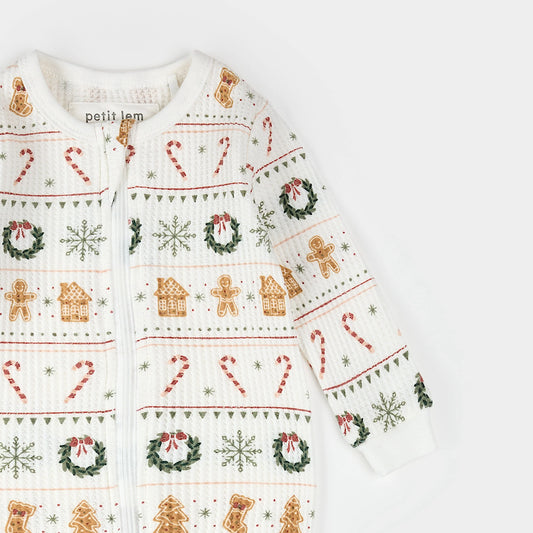 Footed Thermal Sleeper | Holiday Treats Fair Isle Print | Petit Lem