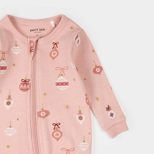 Footed Sleeper | Ornaments Print on Rose | Petit Lem