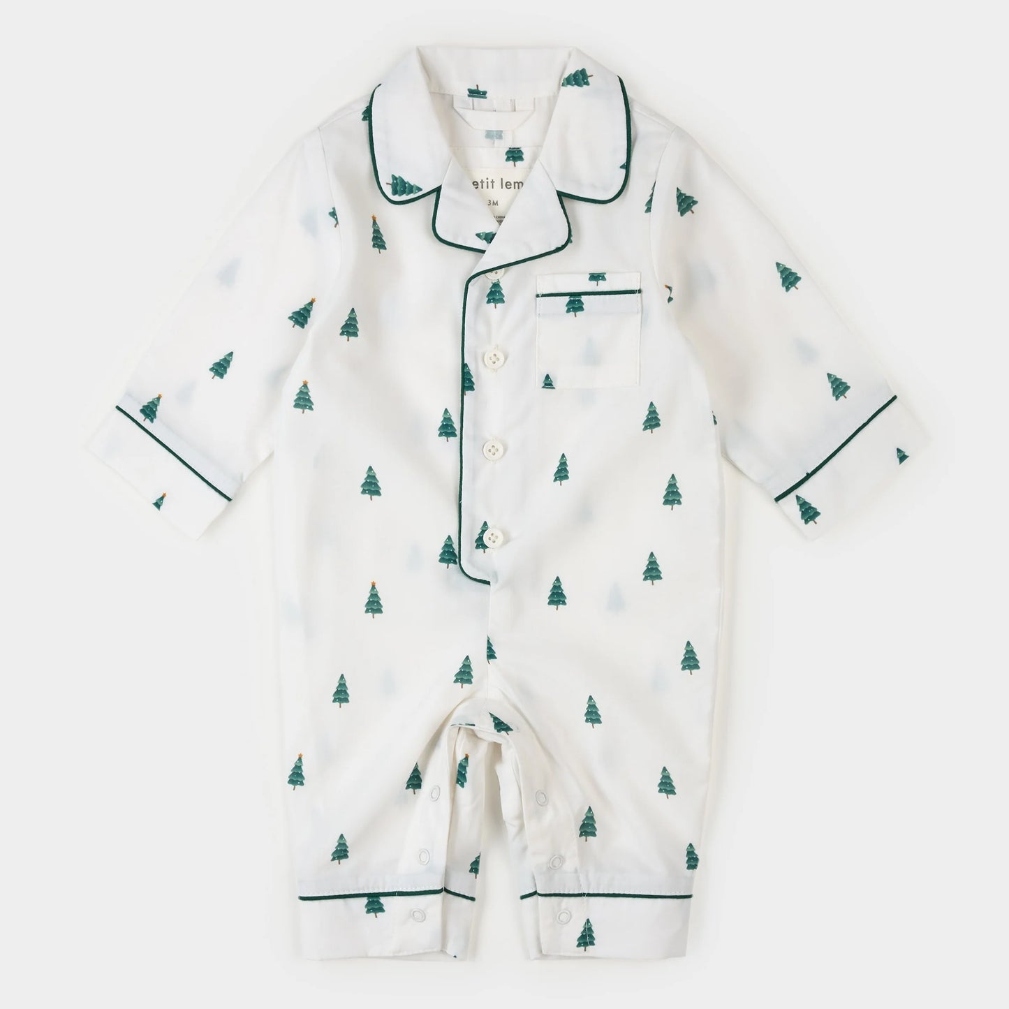 Poplin Sleeper | Pine Tree Print on Off-White | Petit Lem