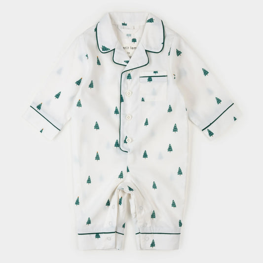 Poplin Sleeper | Pine Tree Print on Off-White | Petit Lem