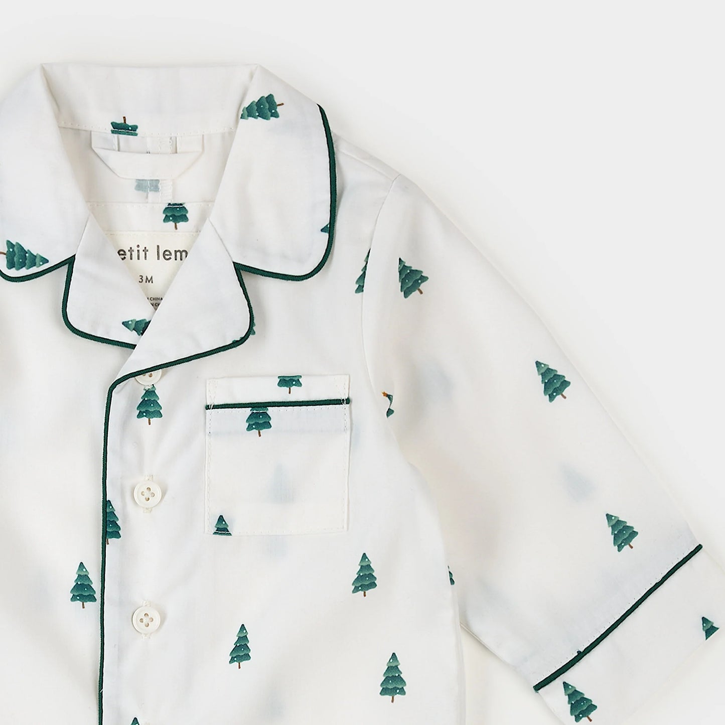 Poplin Sleeper | Pine Tree Print on Off-White | Petit Lem