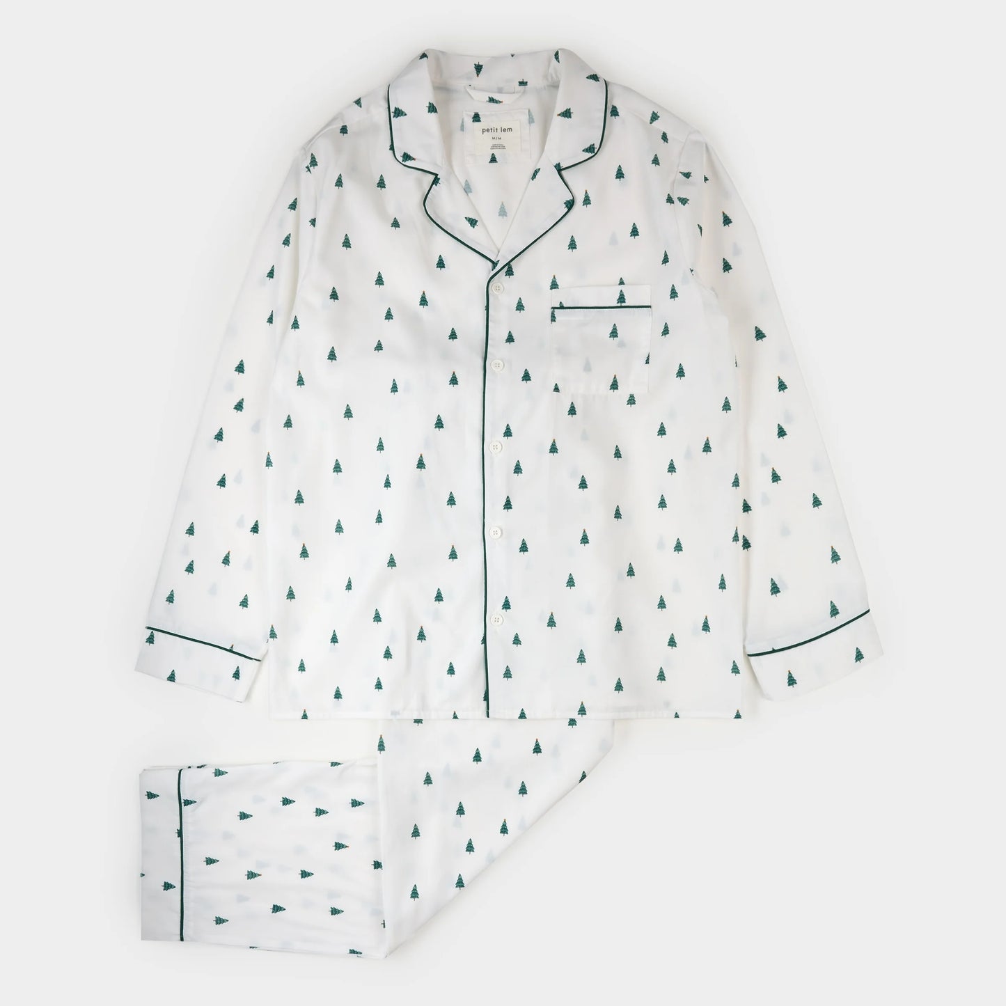 Men 2pc Poplin PJ Set | Pine Tree Print on Off-White | Petit Lem