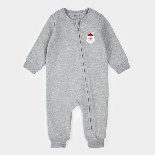 Fleece Playsuit | Santa Baby on Heather Grey | Petit Lem