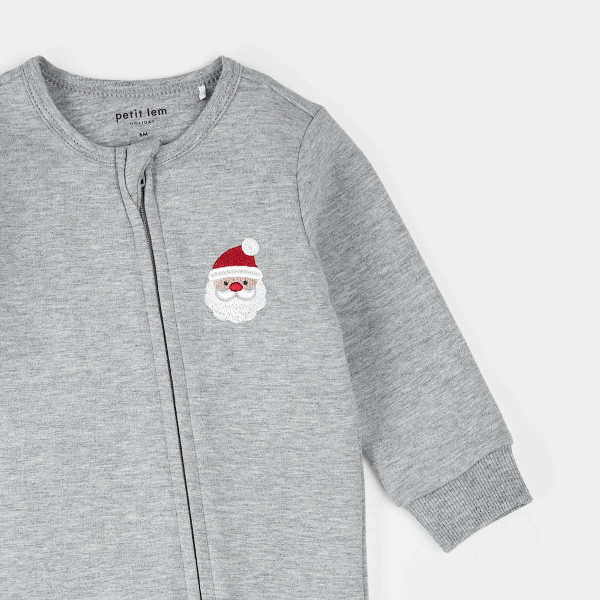 Knit Playsuit | Santa Baby on Heather Grey | Petit Lem