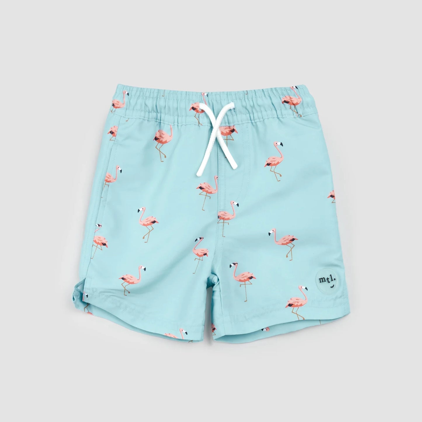 Flamingo Print on Canal Blue Swim Trunks | Miles The Label