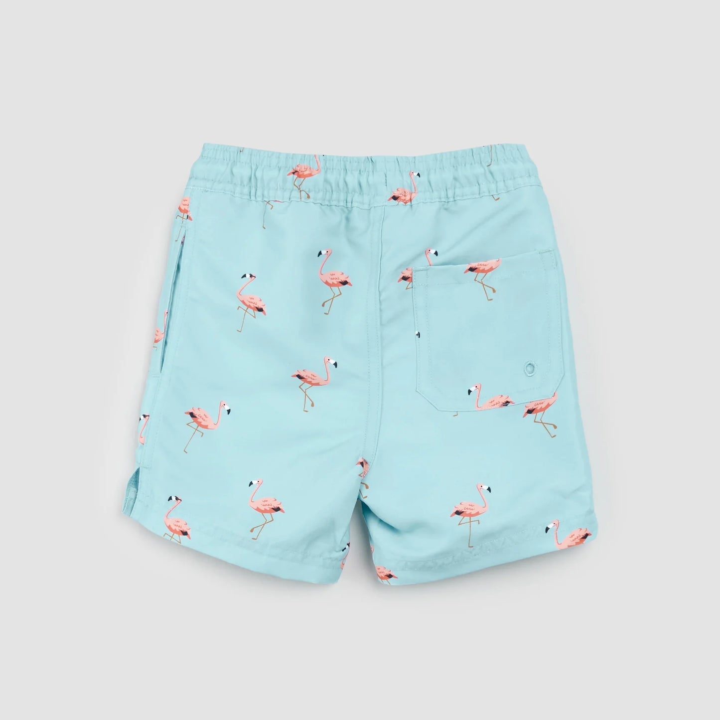 Flamingo Print on Canal Blue Swim Trunks | Miles The Label