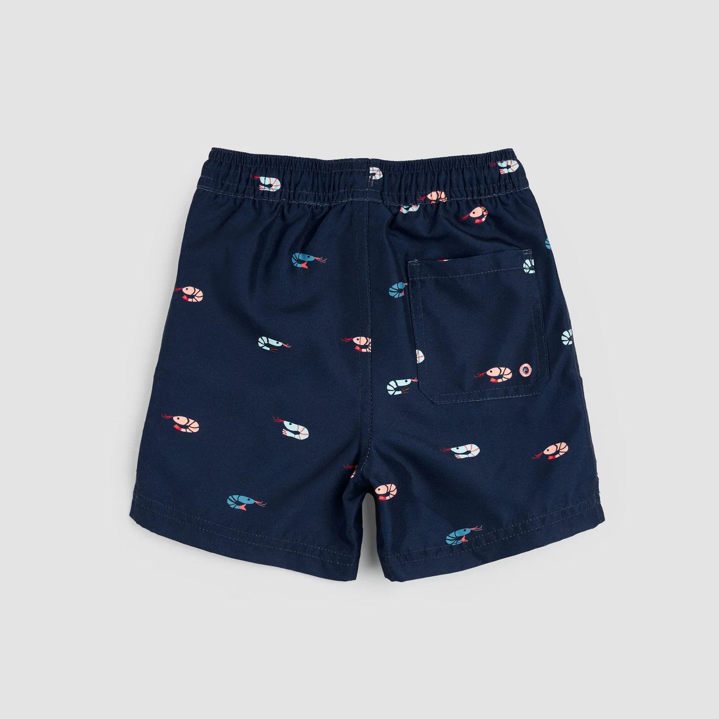 Shrimp Print on Dress Blues Swim Trunks | Miles The Label