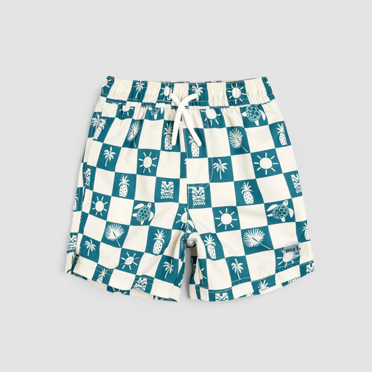 Tropical Checkerboard Print Swim Trunks | Miles The Label