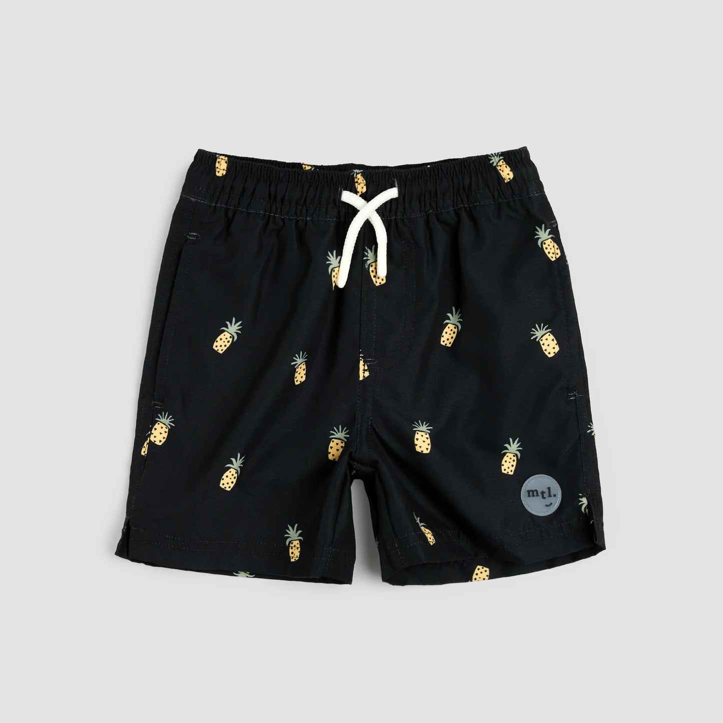 Pineapple Print on Black Swim Trunks | Miles The Label