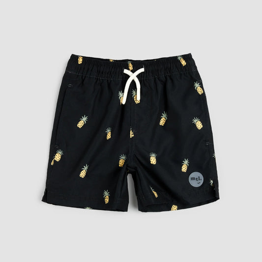 Pineapple Print on Black Swim Trunks | Miles The Label