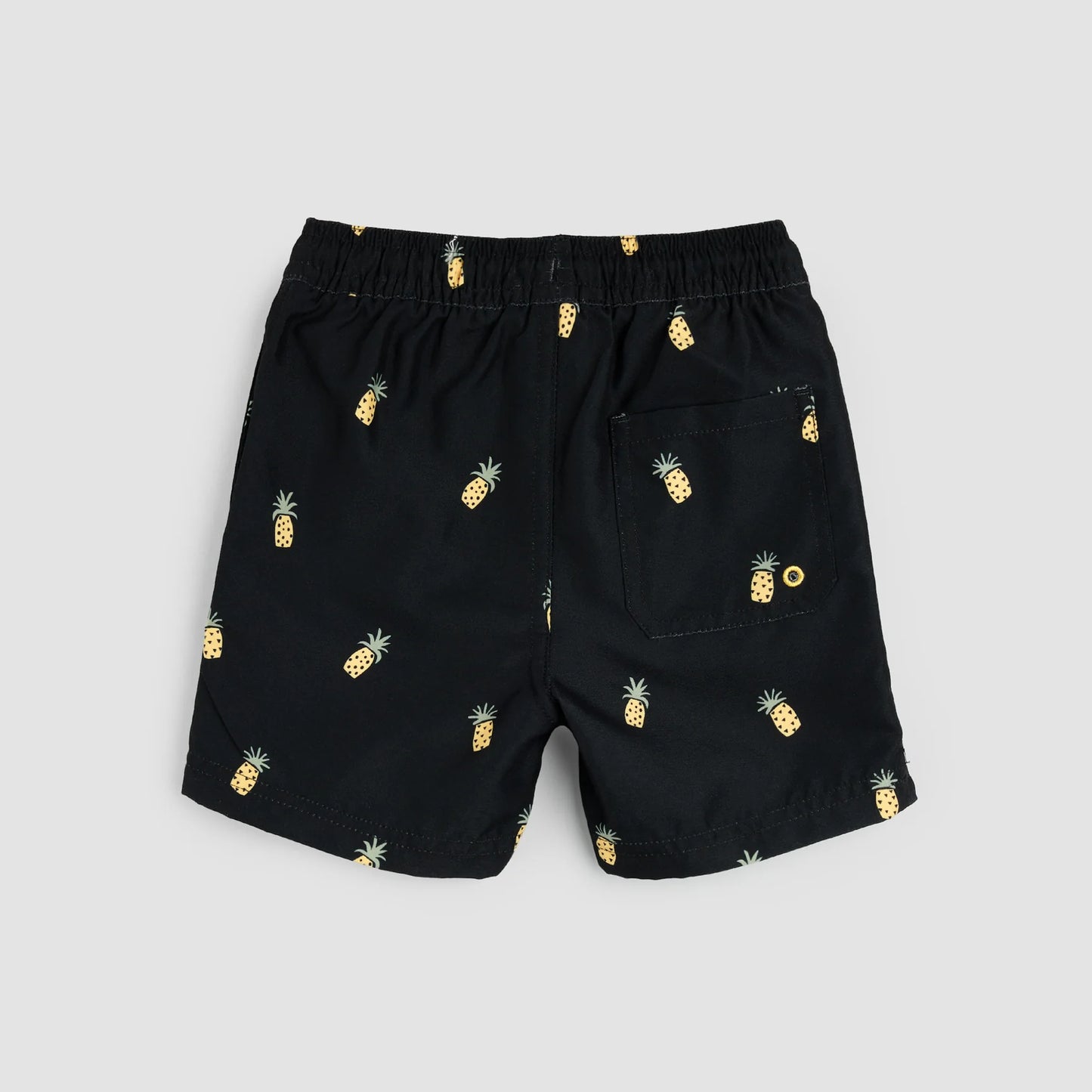 Pineapple Print on Black Swim Trunks | Miles The Label