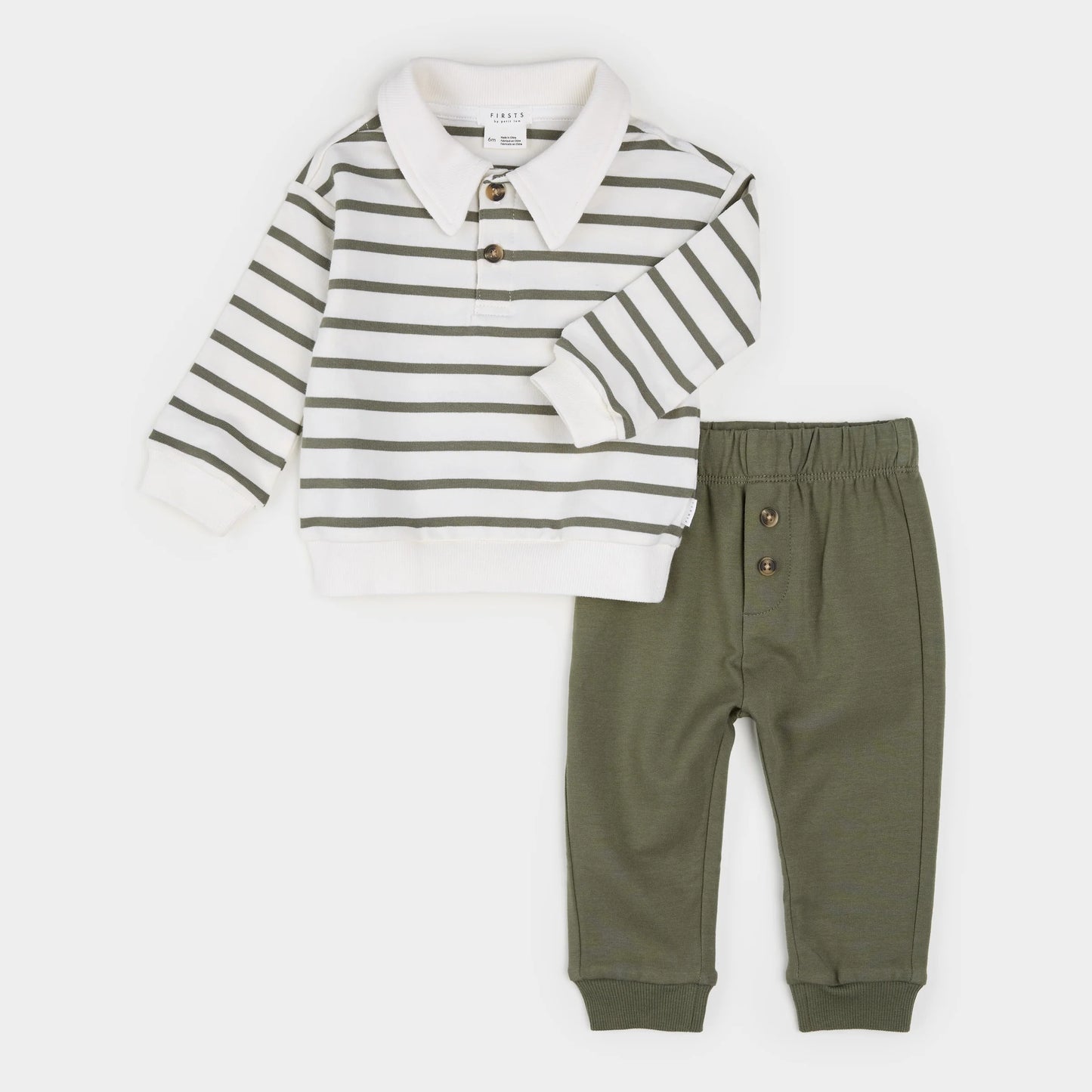 Collared Outfit Set | Farm Green Striped | Petit Lem