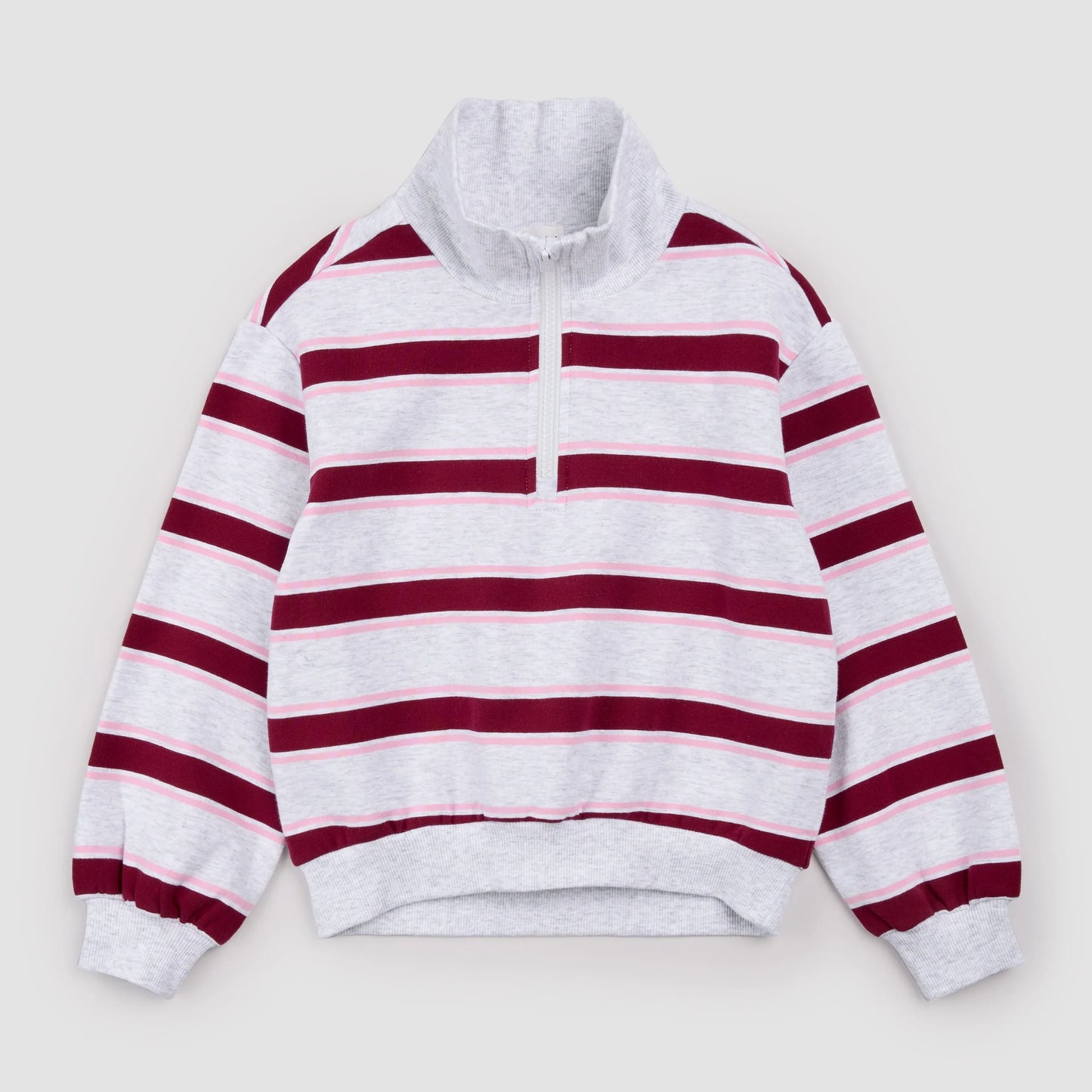 Yarn-Dyed Stripe Collared Quarter Zip Pull-Over | Maroon and Bubblegum | Miles the Label