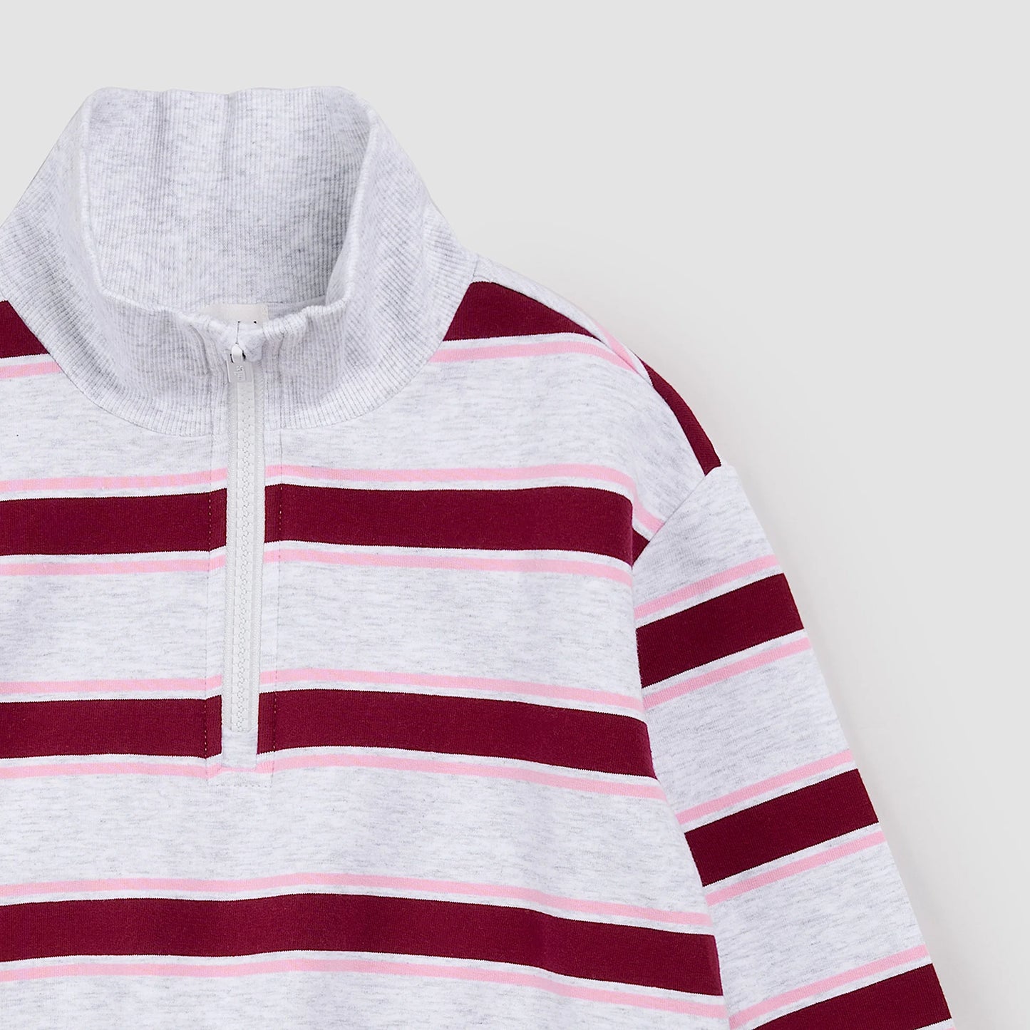 Yarn-Dyed Stripe Collared Quarter Zip Pull-Over | Maroon and Bubblegum | Miles the Label