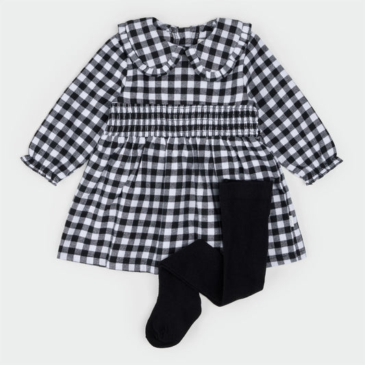 Flannel Dress Set | Black & White Tartan | Petit Lem