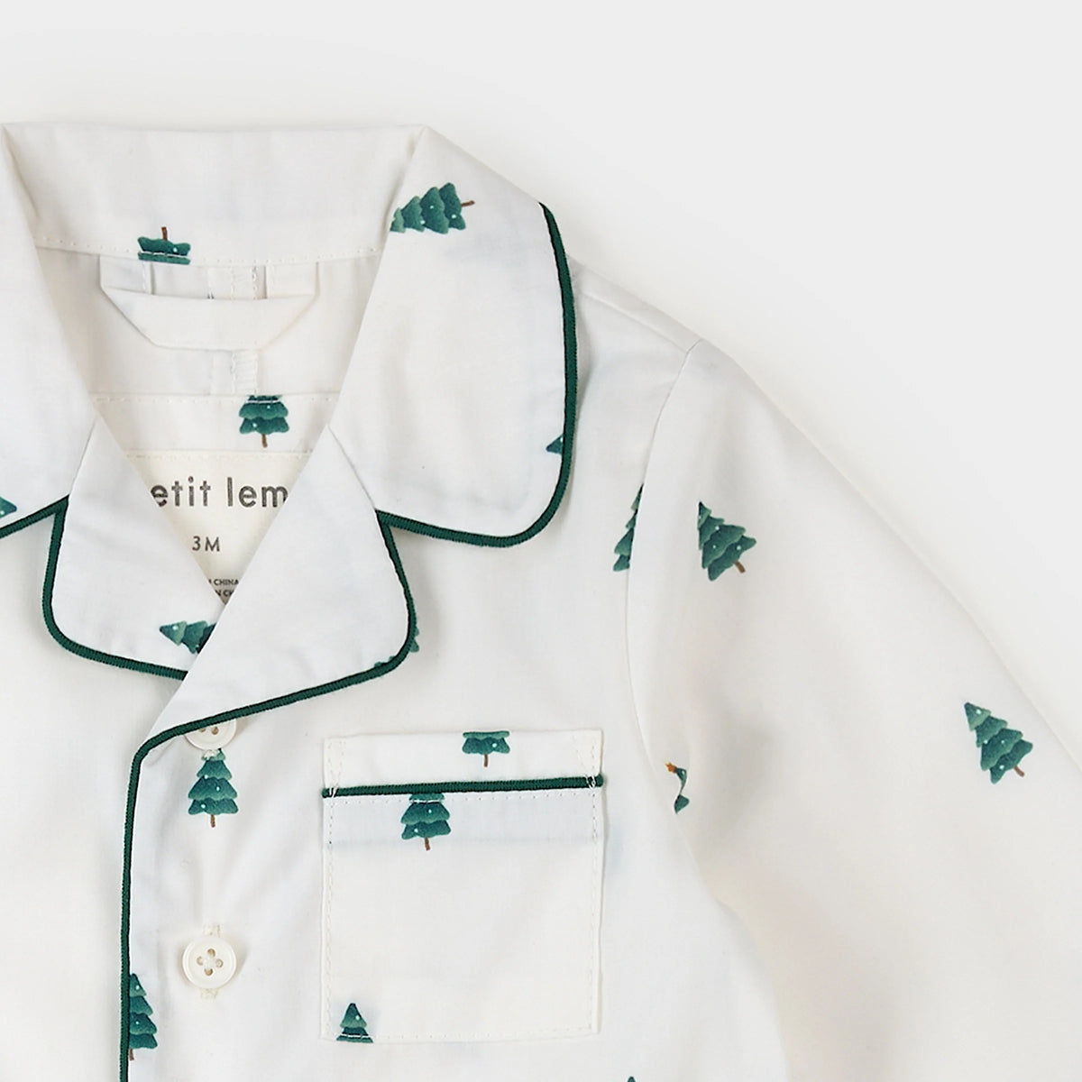 Poplin Sleep Suit | Pine Tree Farm Print on Off-White | Petit Lem