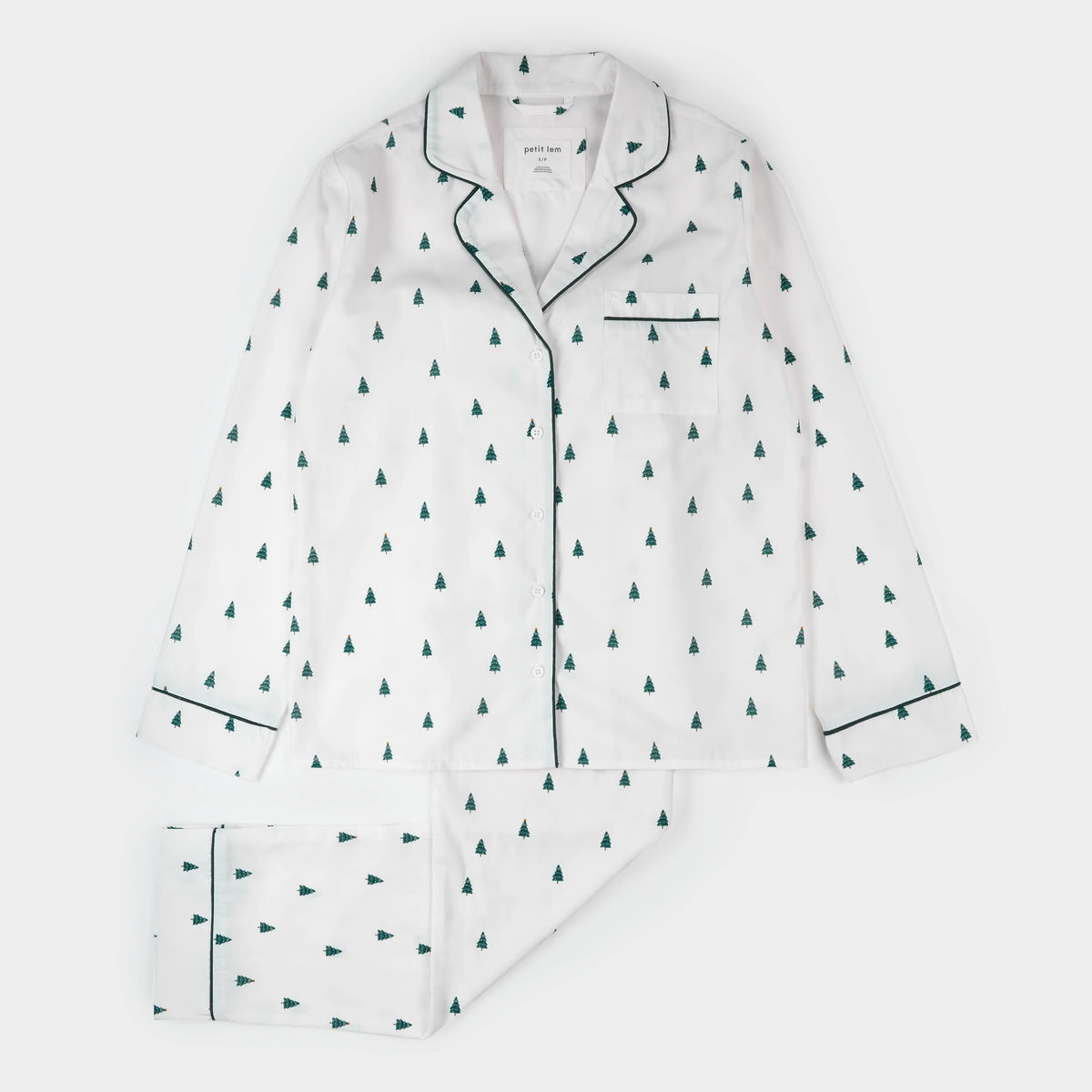 Women's Sleep Set FAMILY MATCHING | Pine Tree Farm on Off-White | Petit Lem