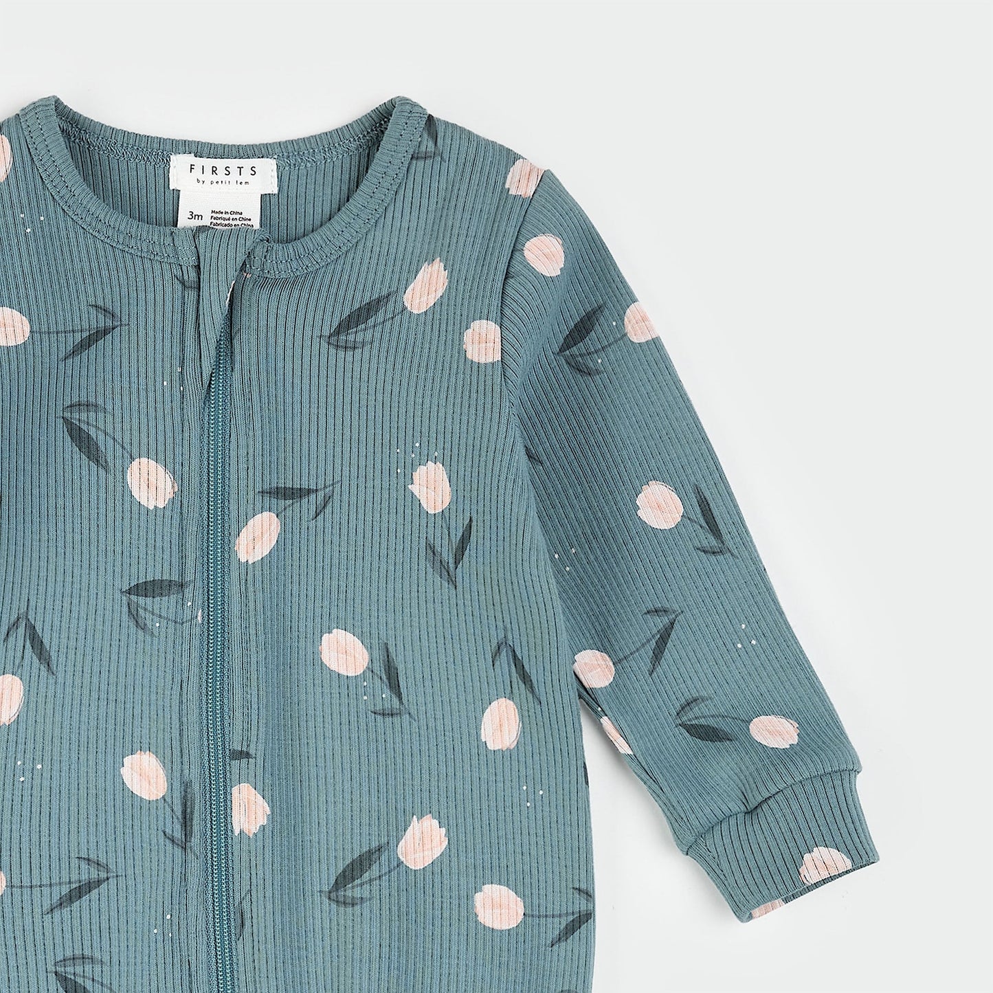 Ribbed Sleeper | Tulips Print on Sea Blue | Petit Lem