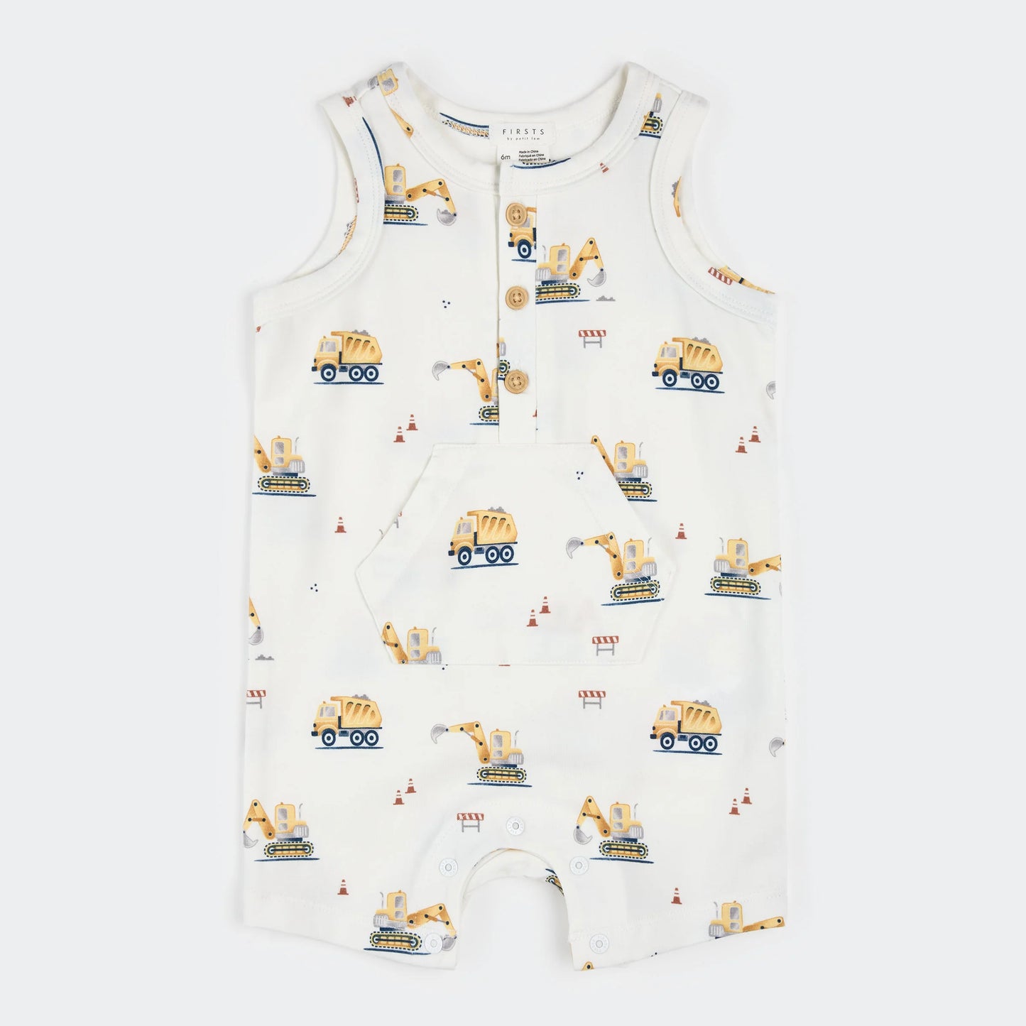 Sleeveless Romper | Diggers on White | Petit Lem