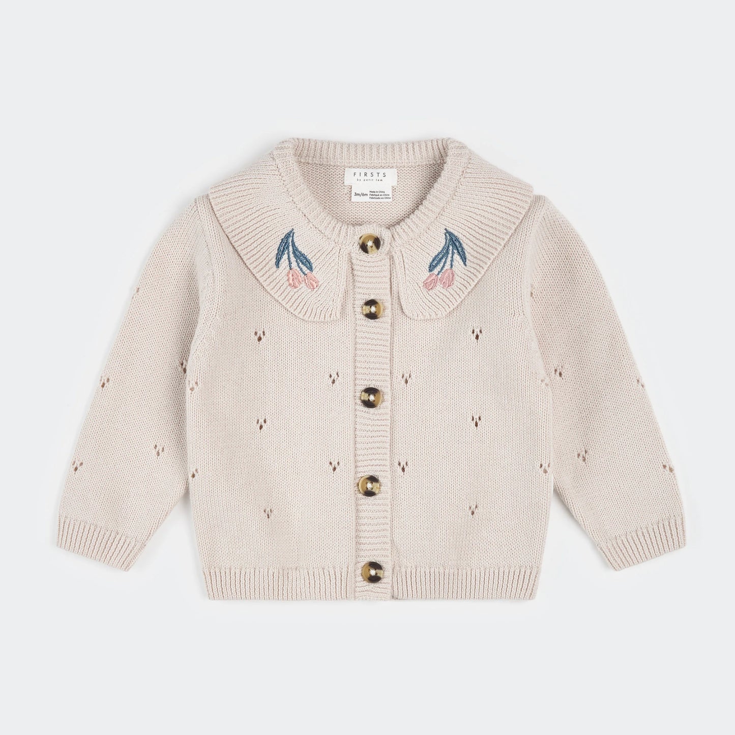 Creme Pointelle Knit Cardigan | Petit Lem