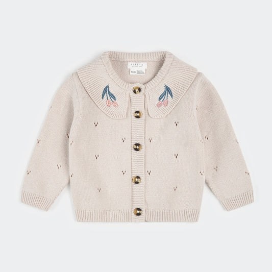 Creme Pointelle Knit Cardigan | Petit Lem