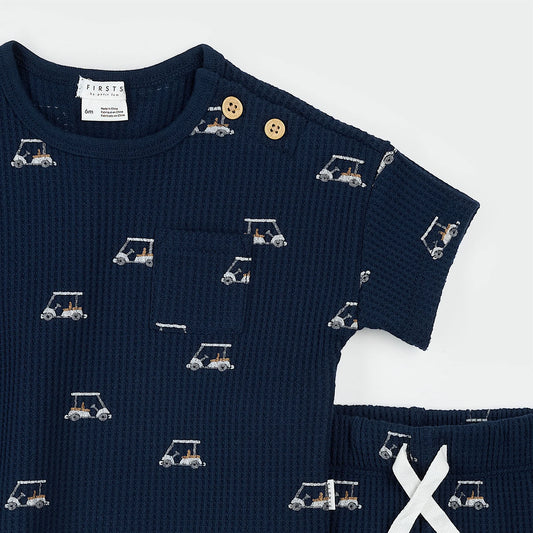 2 Piece Set | Navy with Golf Carts | Petit Lem