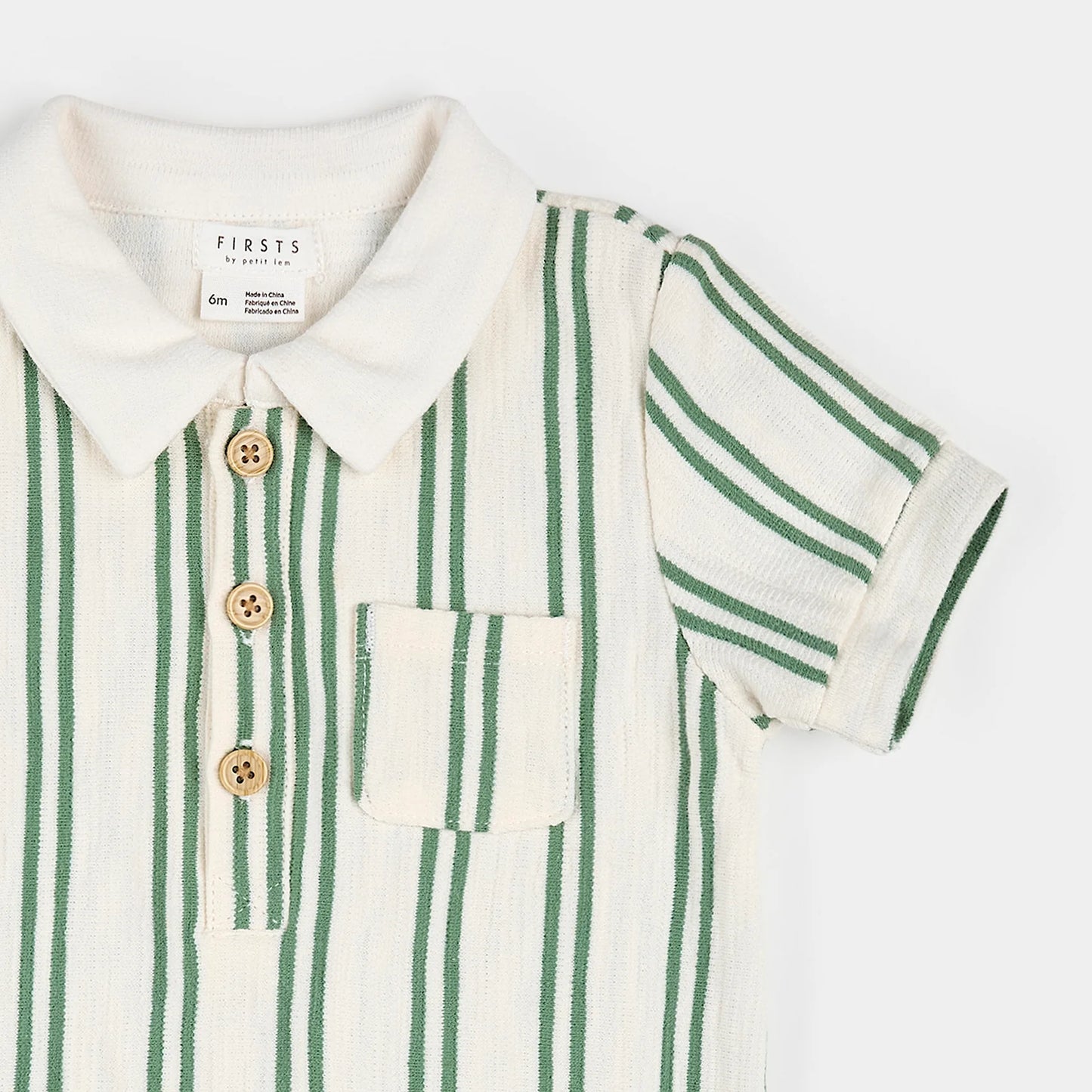 Collared Shortsleeved Romper | Green Stripe | Petit Lem