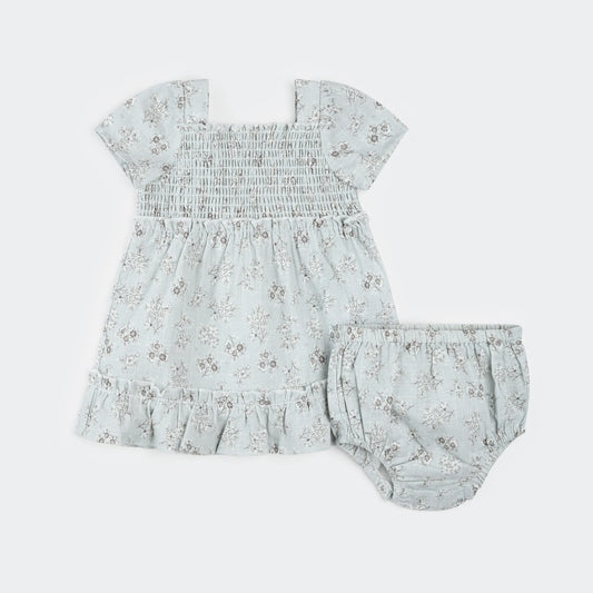 2 Piece Dress & Bloomer Set | Floral Print on Powder Blue | Petit Lem