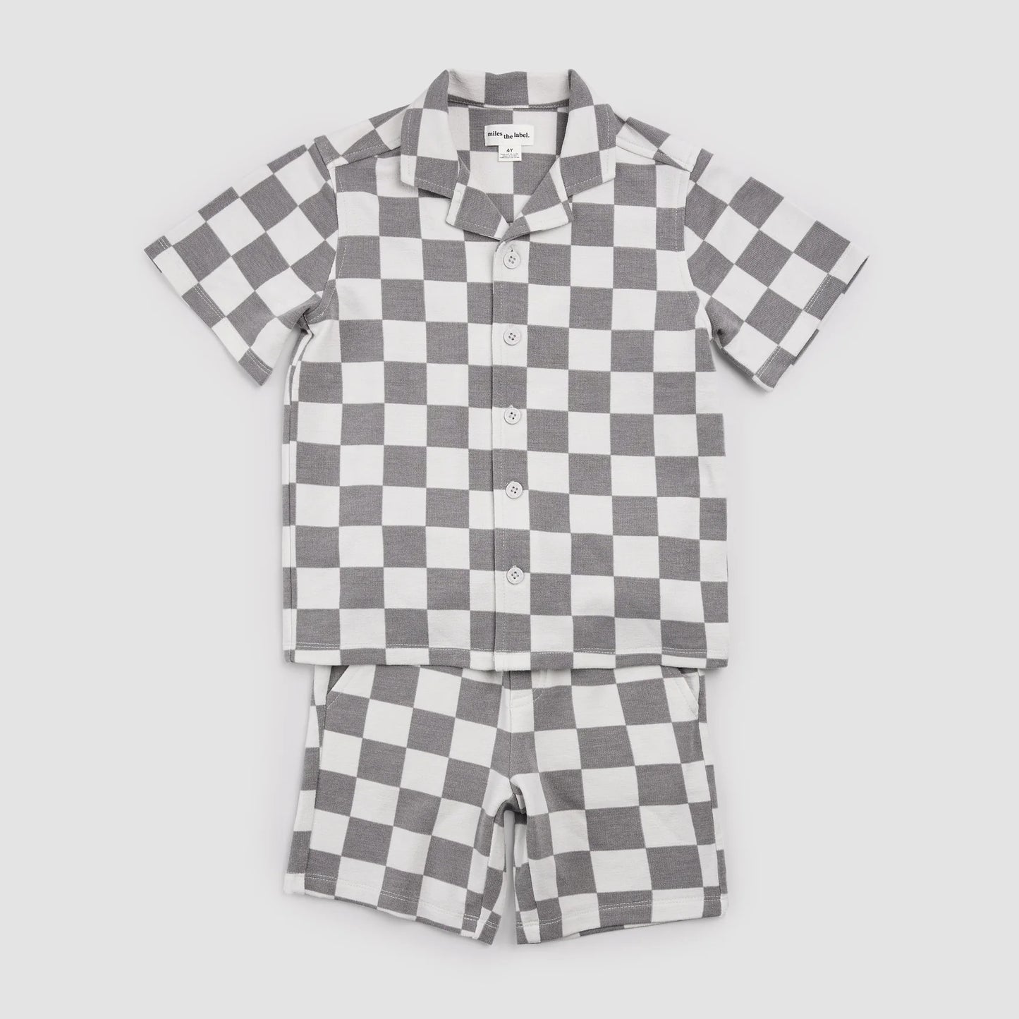 2 Piece Shirt & Short Set | Light Grey Check | Miles the Label