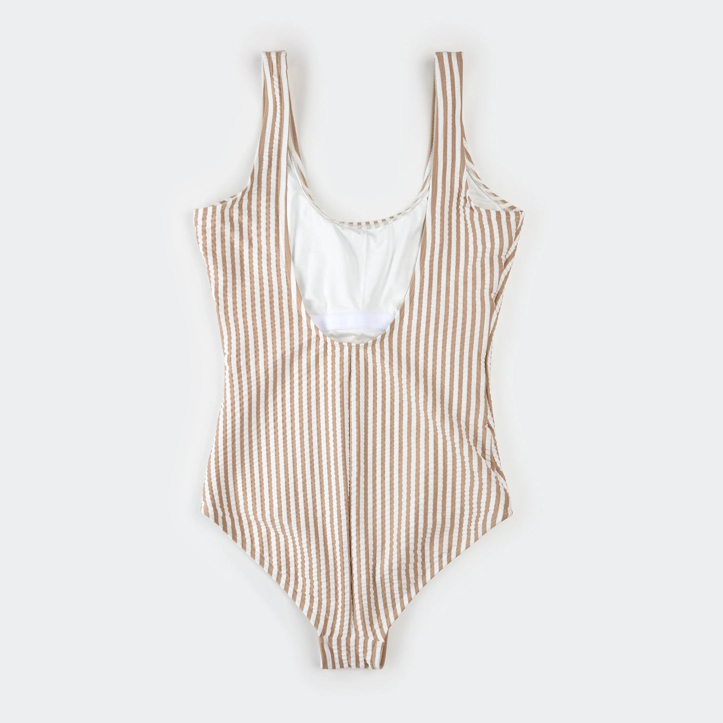 Women's One-Piece Swimsuit | Taupe Stripe Seersucker | Petit Lem
