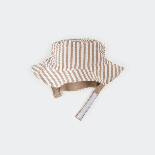 Reversible Sun Hat | Taupe Stripe Seersucker  | Petit Lem