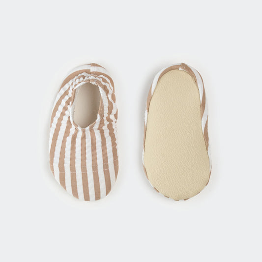 Swim Slippers | Taupe Stripe Seersucker | Petit Lem