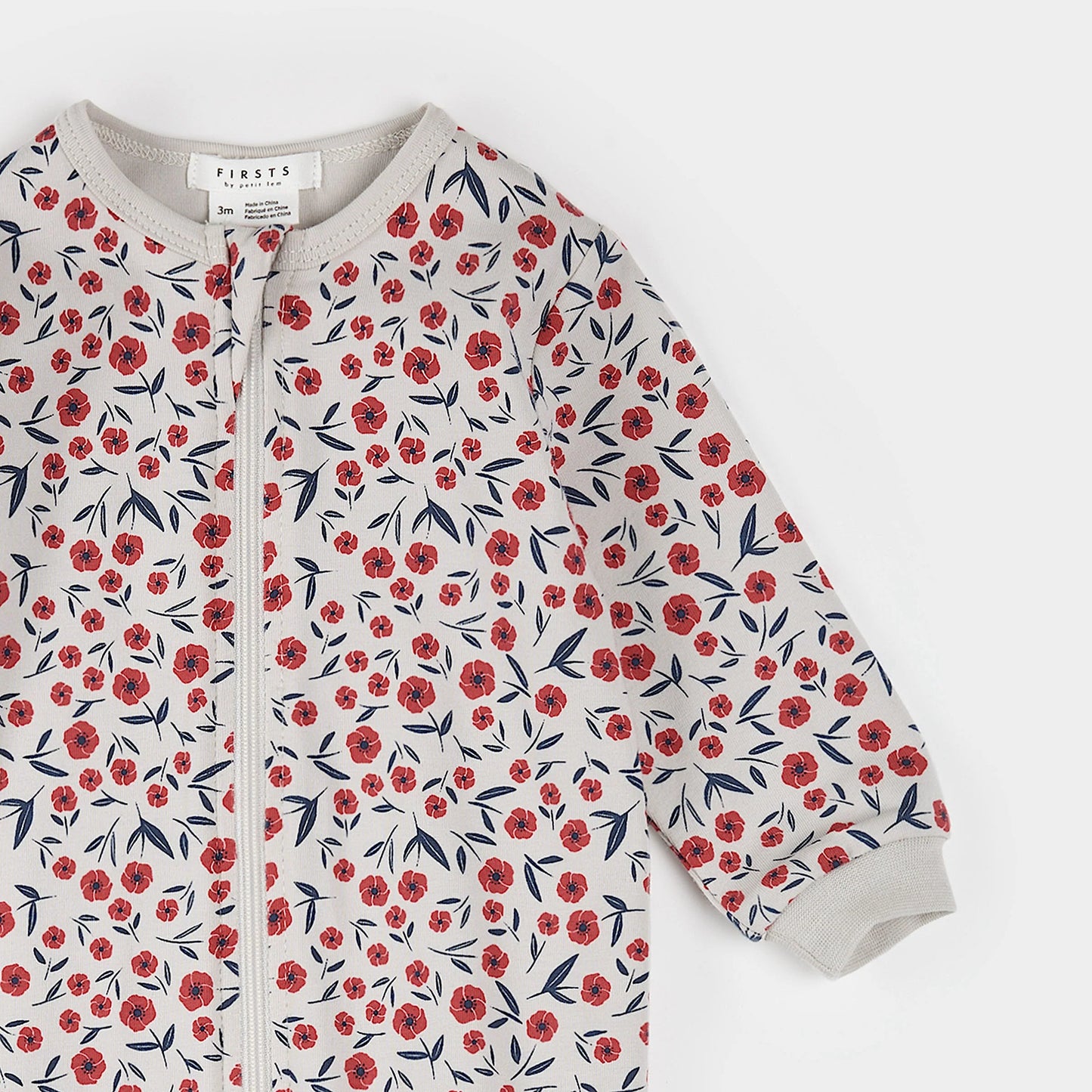 Footed Sleeper | Poppy Floral Print on Beige | Petit Lem