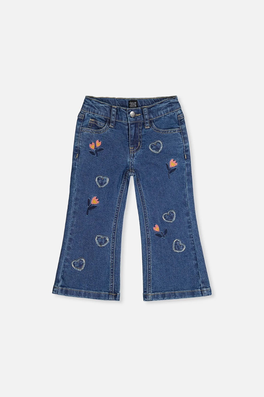 Embroidered Boot Leg Jeans | Navy Blue | Deux Par Deux