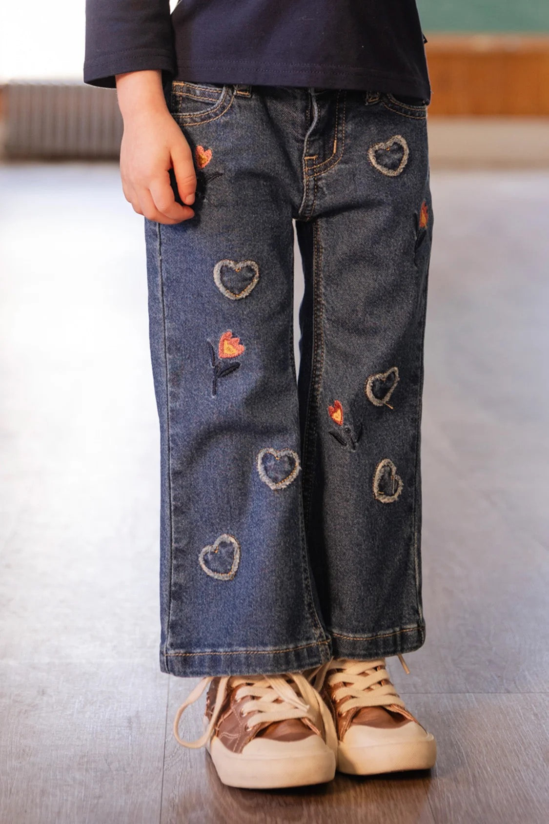 Embroidered Boot Leg Jeans | Navy Blue | Deux Par Deux