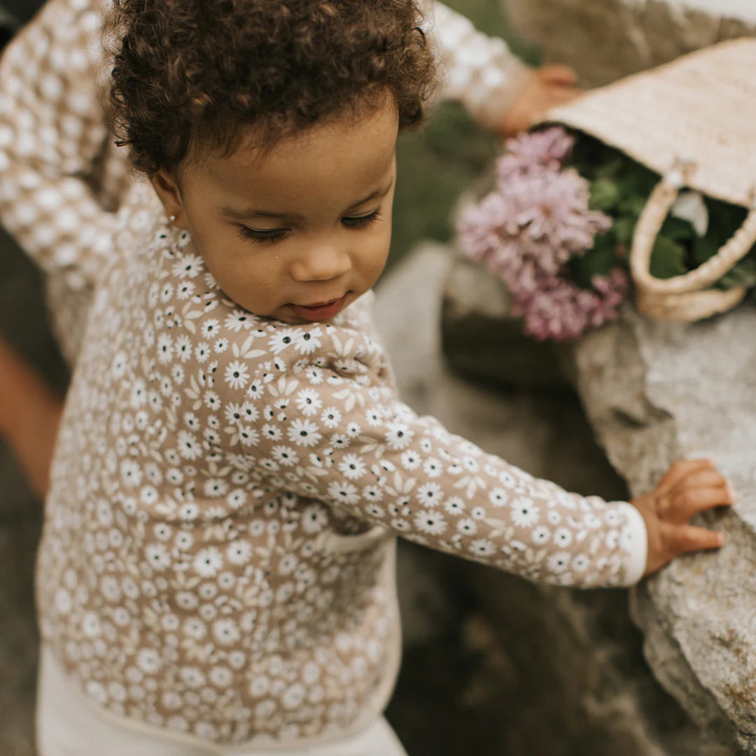 Quilted Cardigan | Sand Dune Daisy Print | Petit Lem