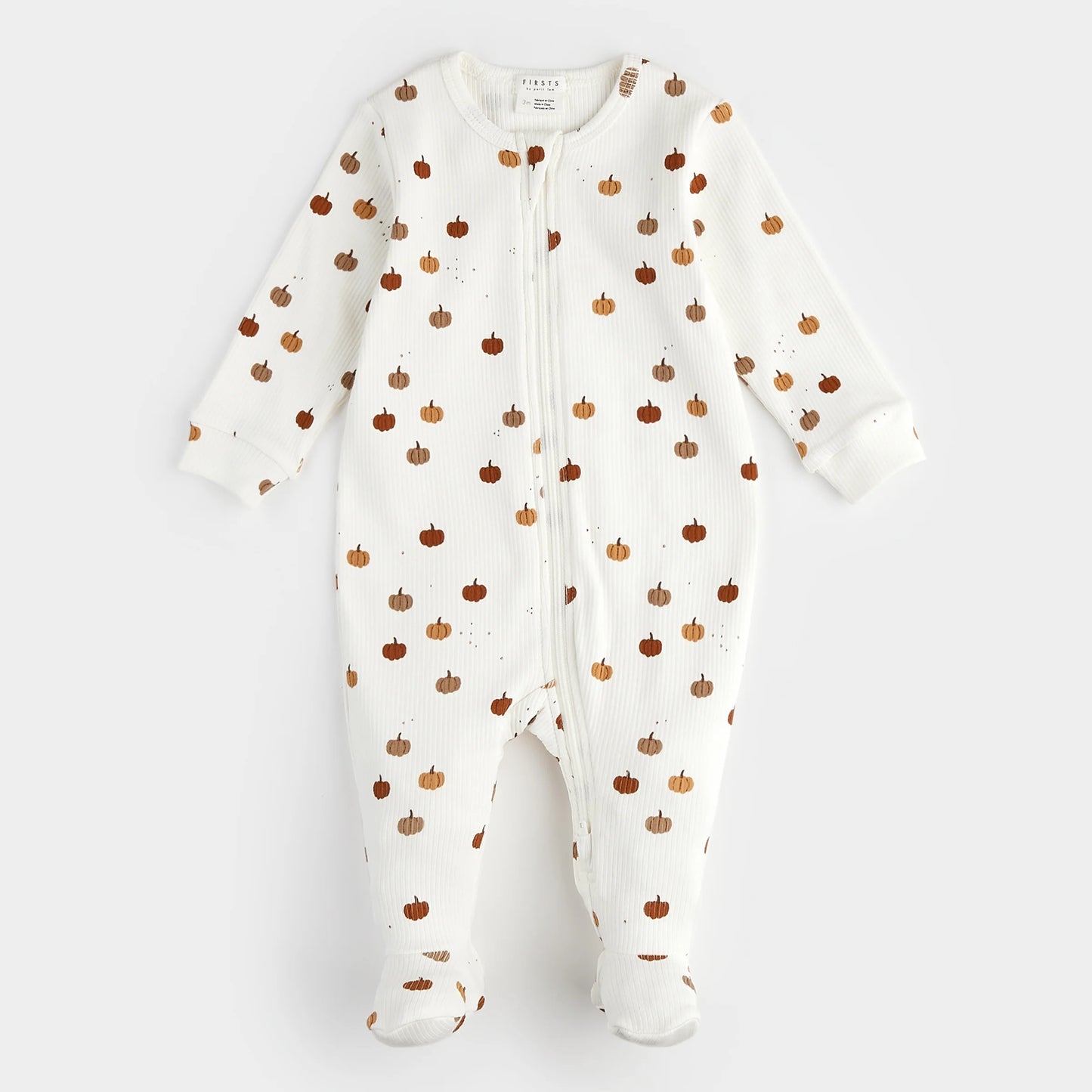 Footed Sleeper | Pumpkin Print on Off-White | Petit Lem