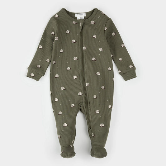 Footed Sleeper | Snail Print on Farm Green | Petit Lem