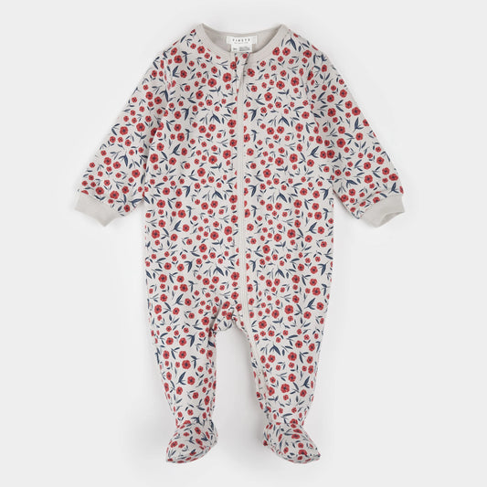 Footed Sleeper | Poppy Floral Print on Beige | Petit Lem