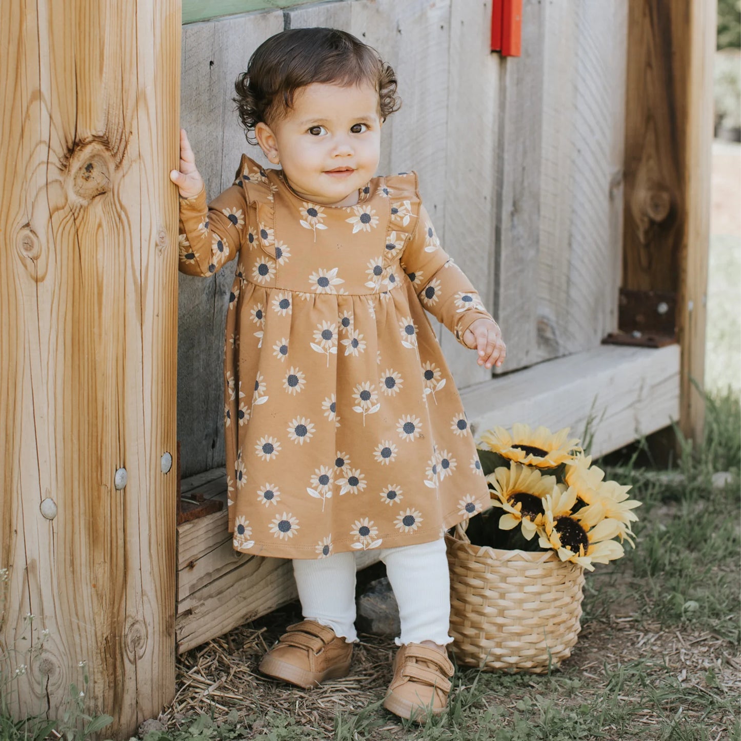 Sunflower Print Amber Dress Set | Petit Lem